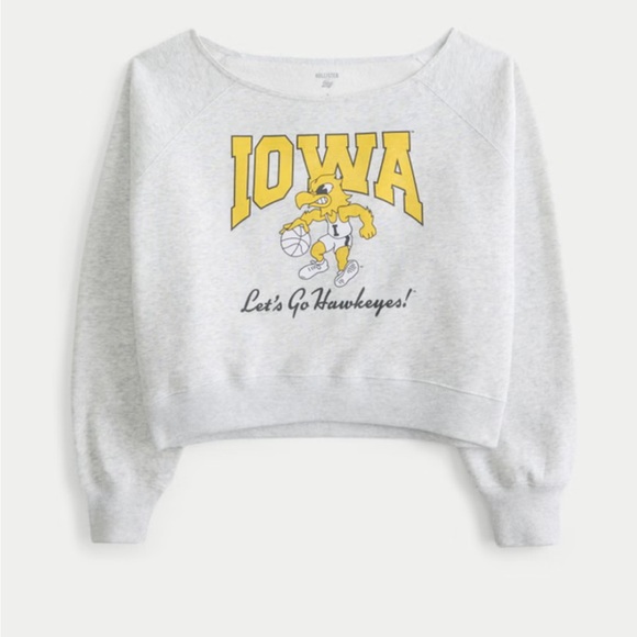 Hollister Easy Off-the-Shoulder Iowa Hawkeyes Graphic Sweatshirt Soft Large - Picture 4 of 9